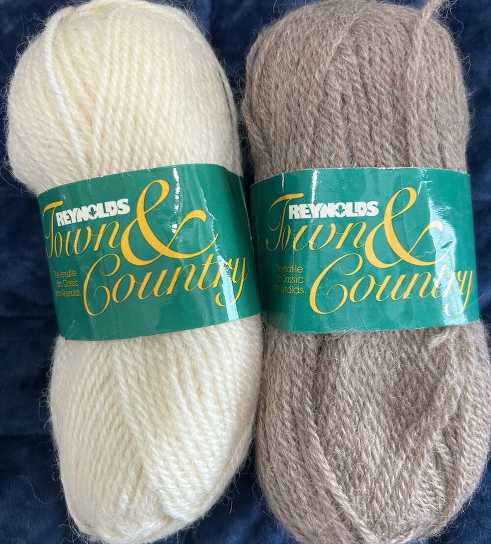 Vtg Lot 2 Skeins Reynolds Town‎ & Country Yarn White Brown Wool Acrylic 1.75oz